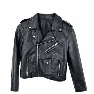 Black Faux Leather Moto Jacket • Love Tree • Size M • Biker Style Zip Jacket